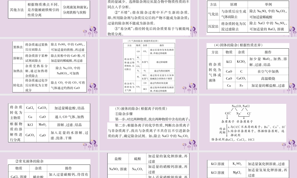 中考化学复习 第二部分 重难题型专题突破 专题五 物质的共存、分离、除杂、检验与检验(精讲)课件