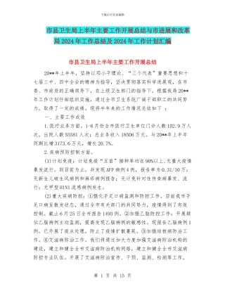 市县卫生局上半年主要工作开展总结与市发展和改革局2024年工作总结及2024年工作计划汇编