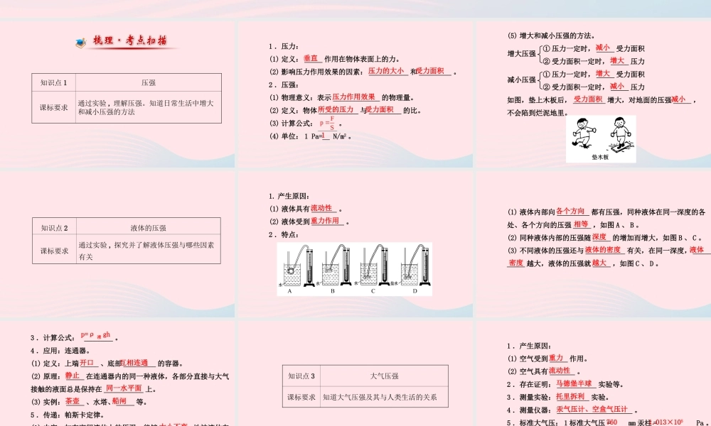 初中物理全程复习方略 第八章 压强课件 沪科版 课件