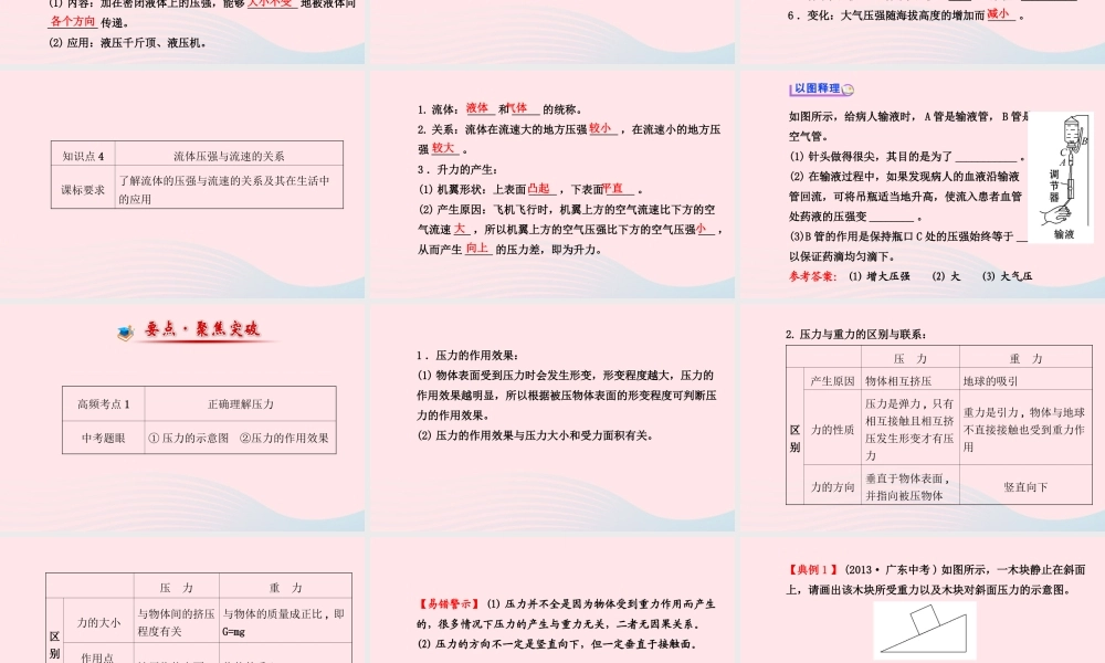 初中物理全程复习方略 第八章 压强课件 沪科版 课件