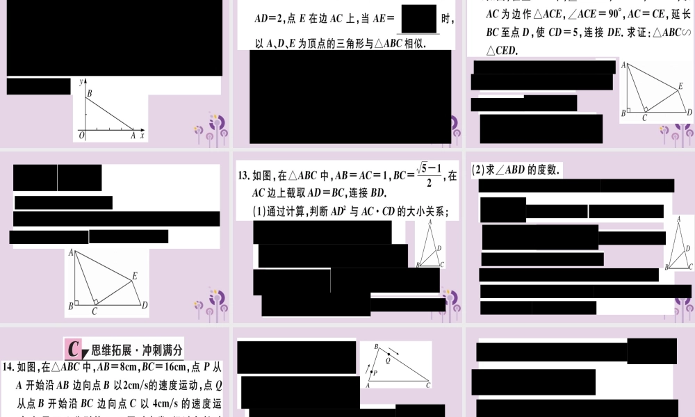 九年级数学下册 第二十七章 相似 272 相似三角形 2721 第3课时 两边成比例且夹角相等的两个三角形相似习题讲评课件 (新版)新人教版 课件