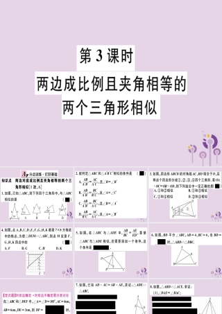 九年级数学下册 第二十七章 相似 272 相似三角形 2721 第3课时 两边成比例且夹角相等的两个三角形相似习题讲评课件 (新版)新人教版 课件