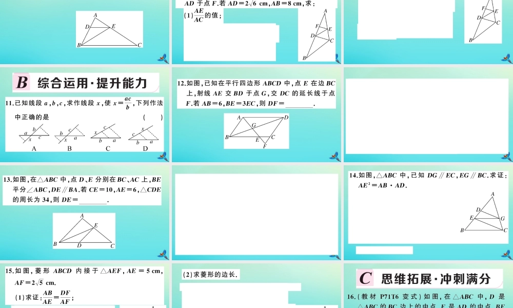 九年级数学上册 第22章 相似形 221 比例线段 第4课时 平行线分线段成比例及推论作业课件 (新版)沪科版 课件