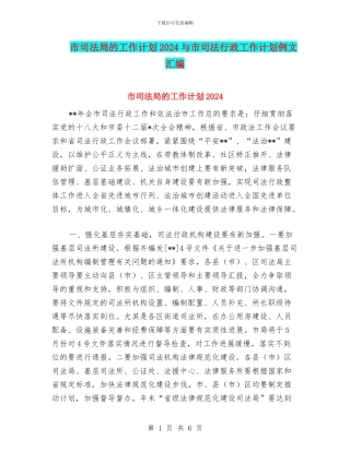 市司法局的工作计划2024与市司法行政工作计划例文汇编