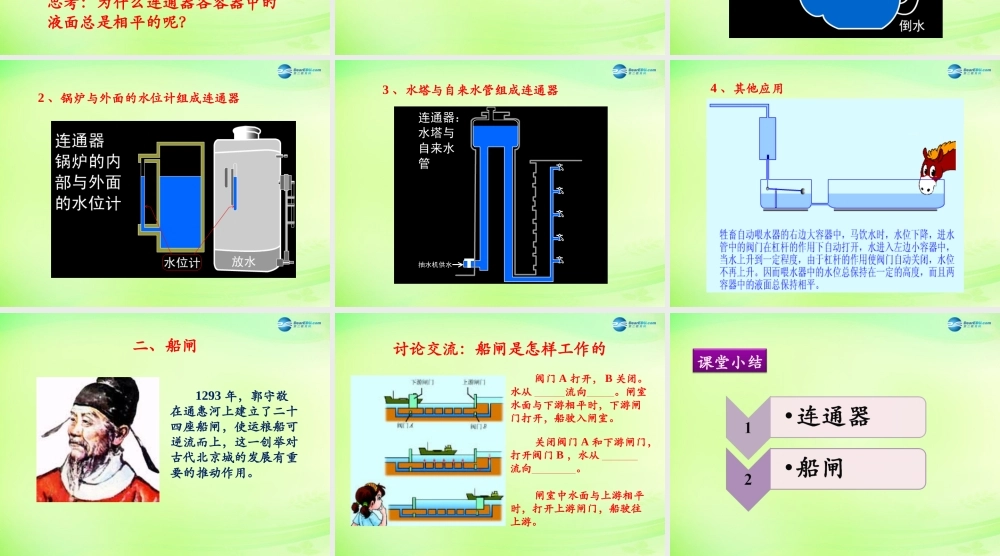 八年级物理下册 第九章 第3节(连通器)课件 (新版)教科版 课件