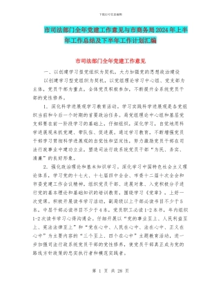 市司法部门全年党建工作意见与市商务局2024年上半年工作总结及下半年工作计划汇编