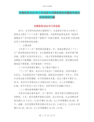 市商务局2024年工作总结与市商务局作风建设年活动动员讲话汇编