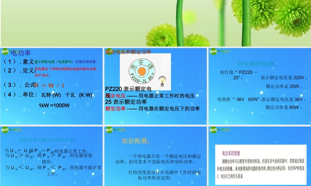 八年级物理下学期素材大全 电功率1课件 人教新课标版  课件