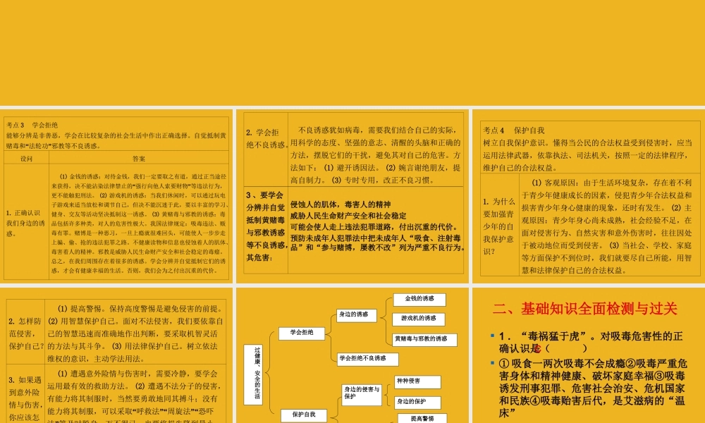 中考政治复习 第五讲过健康 安全的生活讲学稿课件 人教新课标版 课件