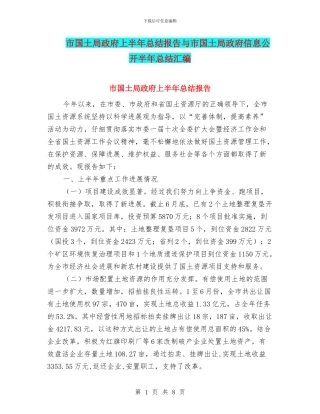 市国土局政府上半年总结报告与市国土局政府信息公开半年总结汇编