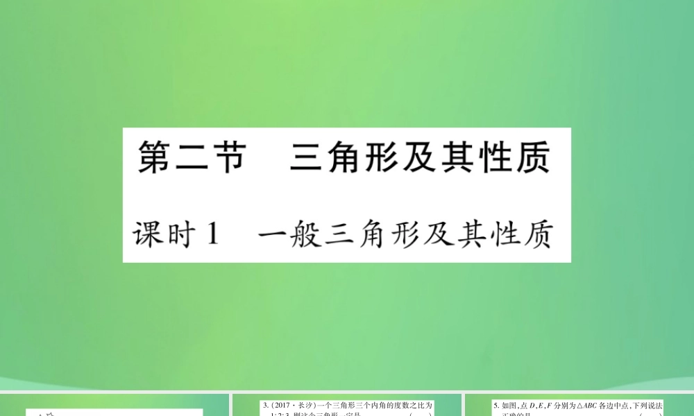 中考数学复习 第一轮 考点系统复习 第四章 三角形 第二节 三角形及其性质 课时1 一般三角形及其性质(精练)课件