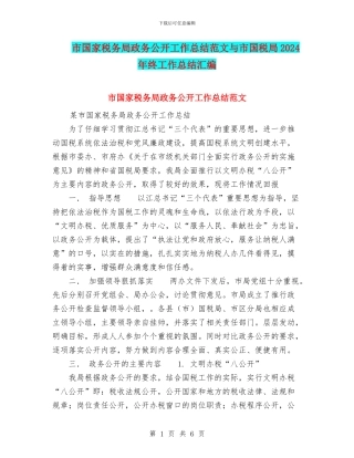 市国家税务局政务公开工作总结范文与市国税局2024年终工作总结汇编