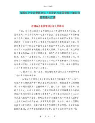 市国有企业共青团会议上的讲话与市国资局土地征收管理通知汇编