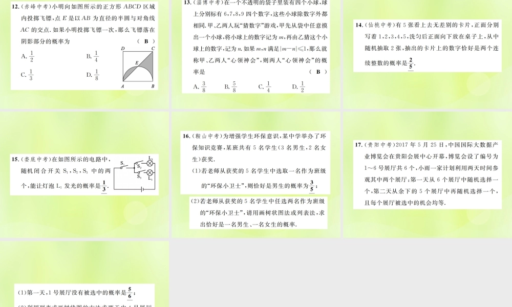 九年级数学上册 第二十五章 概率初步章末复习(五)概率初步课件 (新版)新人教版 课件