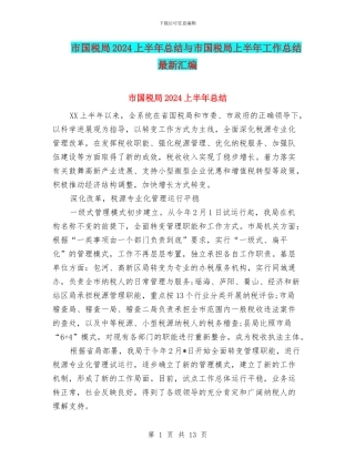 市国税局2024上半年总结与市国税局上半年工作总结最新汇编