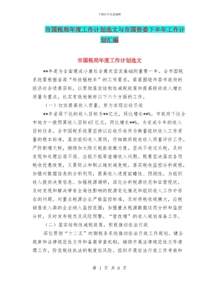 市国税局年度工作计划选文与市国资委下半年工作计划汇编