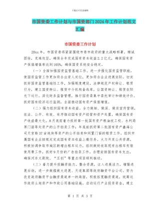 市国资委工作计划与市国资部门2024年工作计划范文汇编