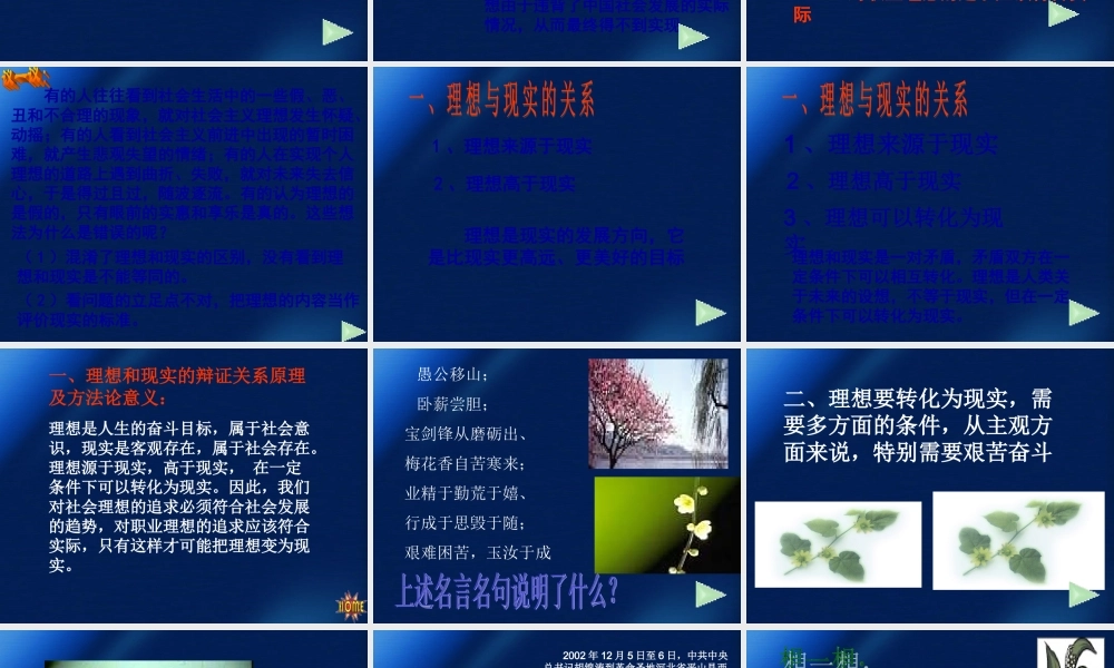 九年级政治 第四单元第九课之(在奋斗中实现理想)课件 人教新课标版 课件
