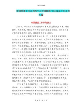 市国资委工作计划范文与市国资部门2024年工作计划汇编