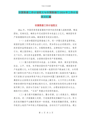 市国资委工作计划范文与市国资部门2024年工作计划范文汇编