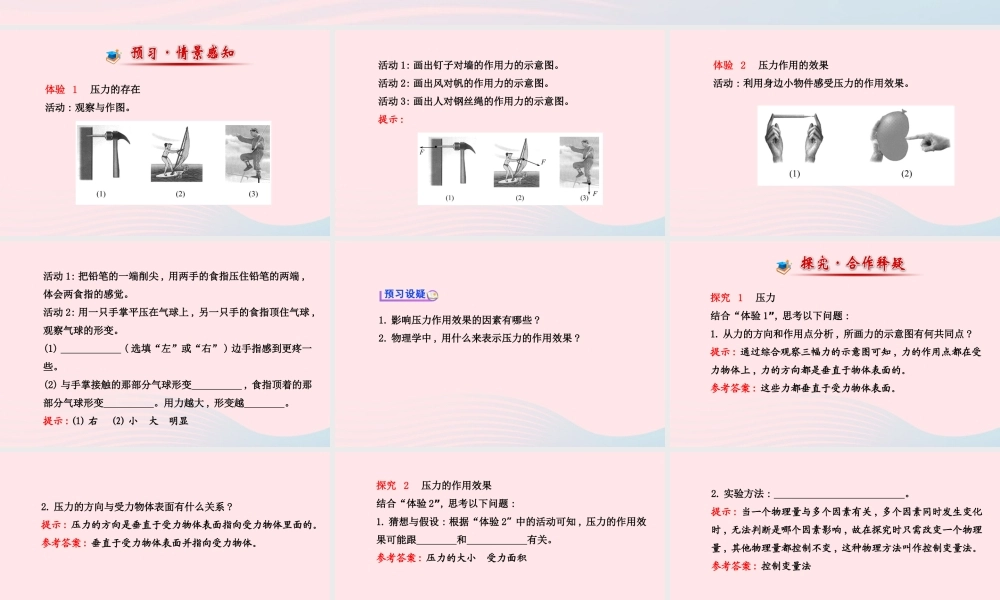 八年级物理下册 第九章 第1节 压强(第1课时 压强)课件 (新版)新人教版 课件
