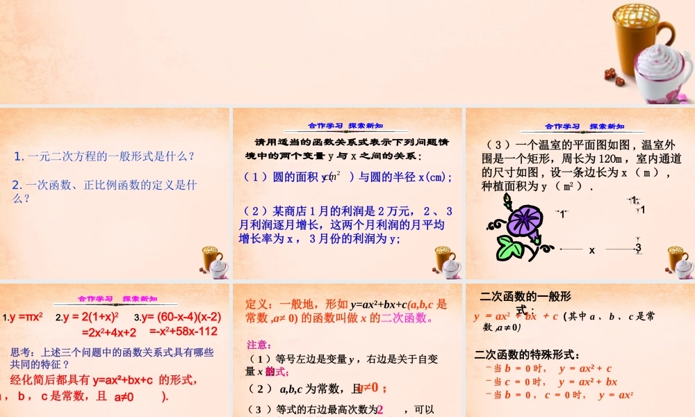 九年级数学下册 11 二次函数课件 (新版)湘教版 课件
