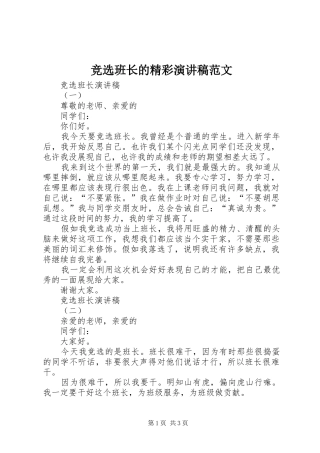 竞选班长的精彩演讲稿范文