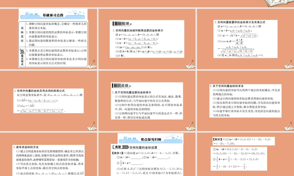 数学 第三章 空间向量与立体几何 3.1 空间向量及其运算 3.1.5 空间向量运算的坐标表示教学课件 新人教A版选修2 1 课件