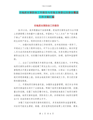 市地质灾害防治工作报告与市场主体登记注册全覆盖工作方案汇编