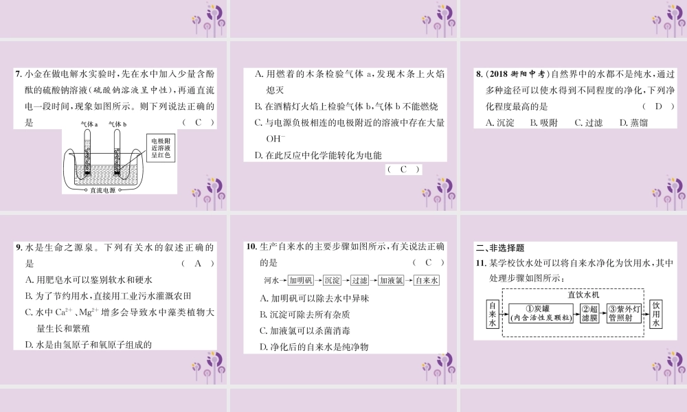 中考化学总复习 第1编 主题复习 模块1 身边的化学物质 课时3 自然界的水(精练)课件