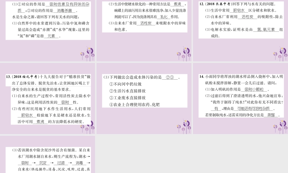 中考化学总复习 第1编 主题复习 模块1 身边的化学物质 课时3 自然界的水(精练)课件