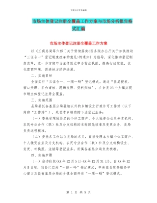市场主体登记注册全覆盖工作方案与市场分析报告格式汇编