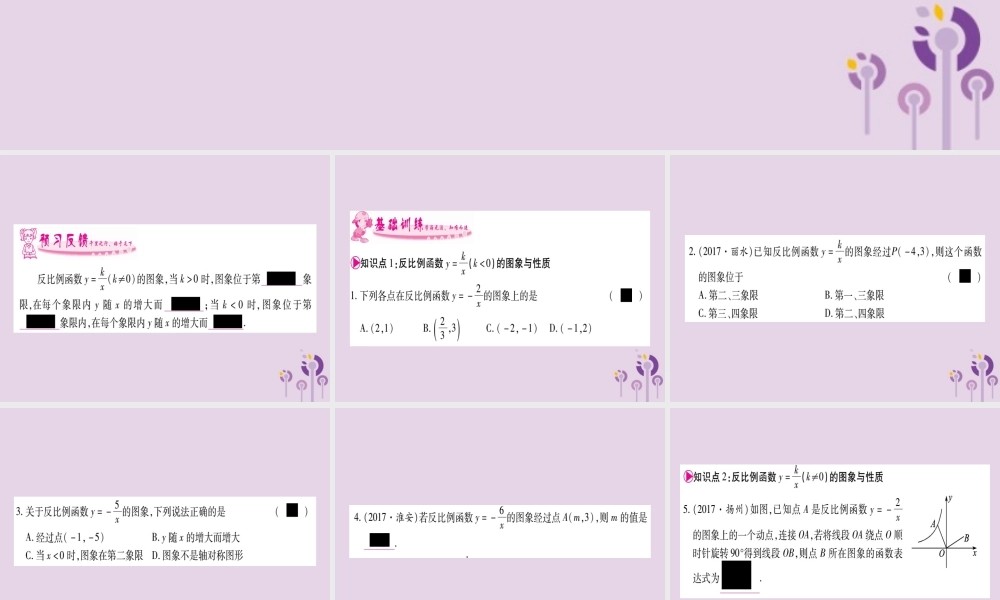 九年级数学上册 第1章 反比例函数 12 反比例函数的图象与性质 第2课时 作业课件 (新版)湘教版 课件