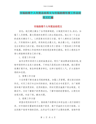 市场助理个人年度总结范文与市场助理年度工作总结范文汇编