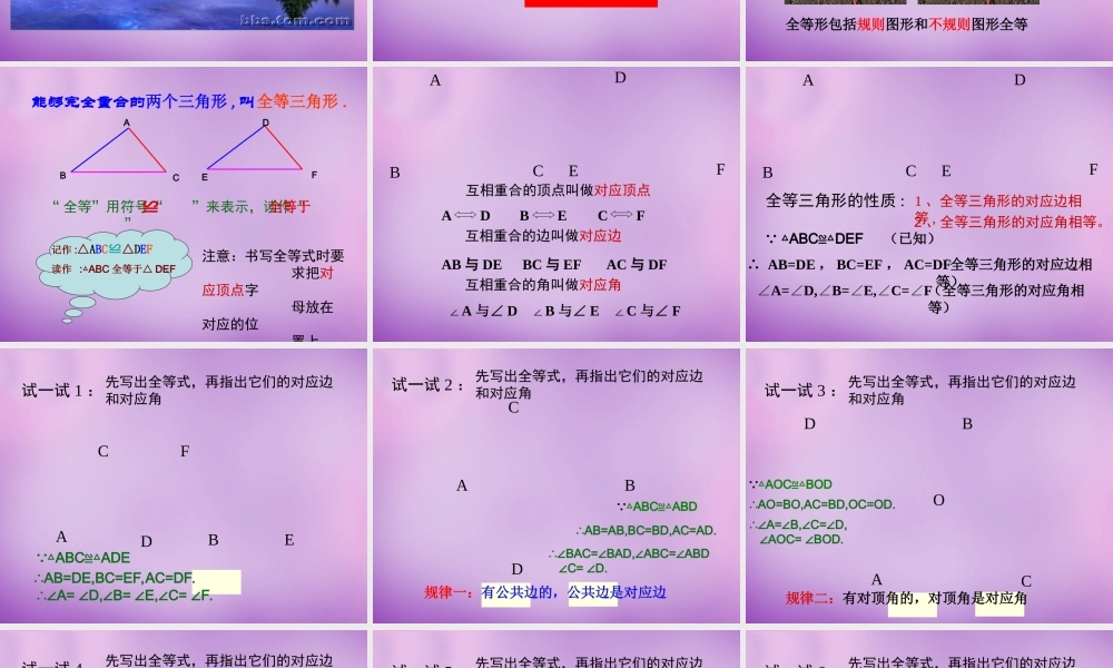 八年级数学上册 12.1(三角形全等)课件 (新版)新人教版 课件