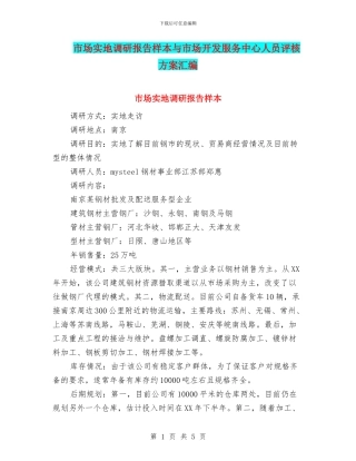 市场实地调研报告样本与市场开发服务中心人员评核方案汇编