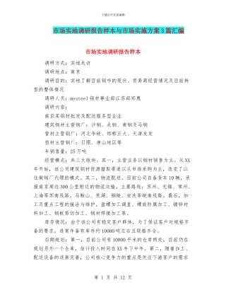 市场实地调研报告样本与市场实施方案3篇汇编