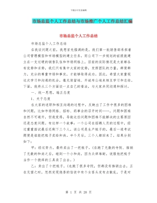 市场总监个人工作总结与市场推广个人工作总结汇编