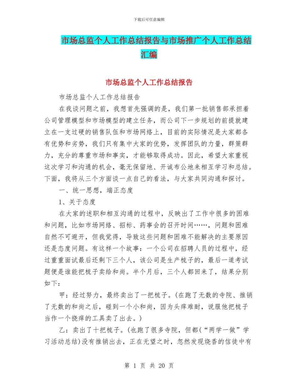 市场总监个人工作总结报告与市场推广个人工作总结汇编_第1页