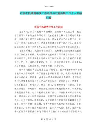 市场手机销售年度工作总结与市场拓展工作个人总结汇编
