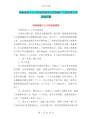市场总监个人工作总结报告与市场推广人员年度工作总结汇编