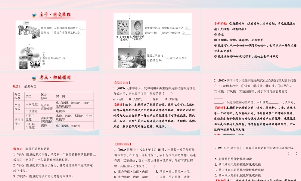 九年级物理下册 第二十章 能源与能量守恒定律阶段专题复习课件 (新版)粤教沪版 课件