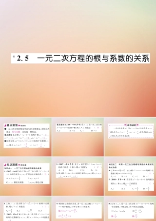 九年级数学上册 第2章 一元二次方程 25 一元二次方程的根与系数的关系作业课件 (新版)北师大版 课件