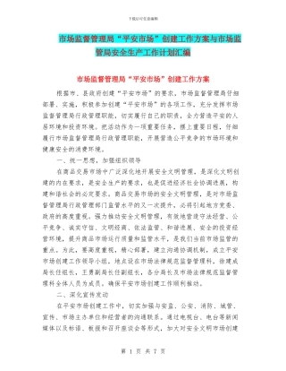 市场监督管理局“平安市场”创建工作方案与市场监管局安全生产工作计划汇编