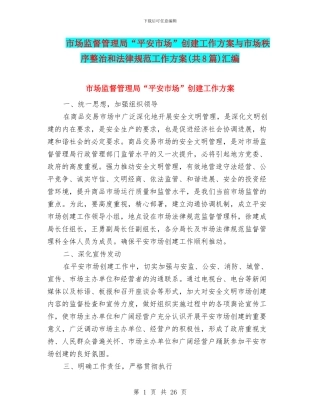 市场监督管理局“平安市场”创建工作方案与市场秩序整治和规范工作方案汇编
