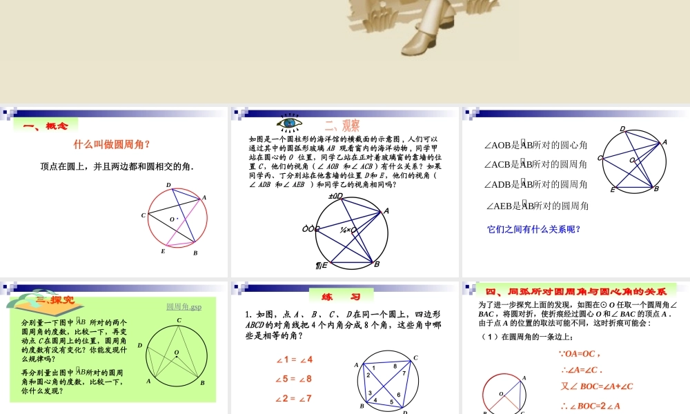九年级数学上圆周角一 新课标人教版课件