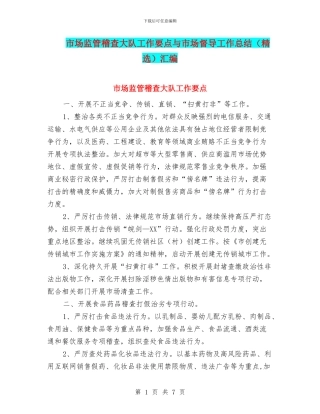 市场监管稽查大队工作要点与市场督导工作总结汇编