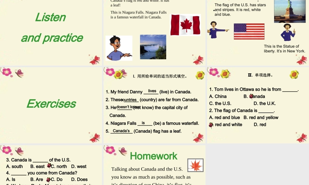 七年级英语上册 Unit 8 Countries around the world lesson 46 Canada and the U.S.课件 (新版)冀教版