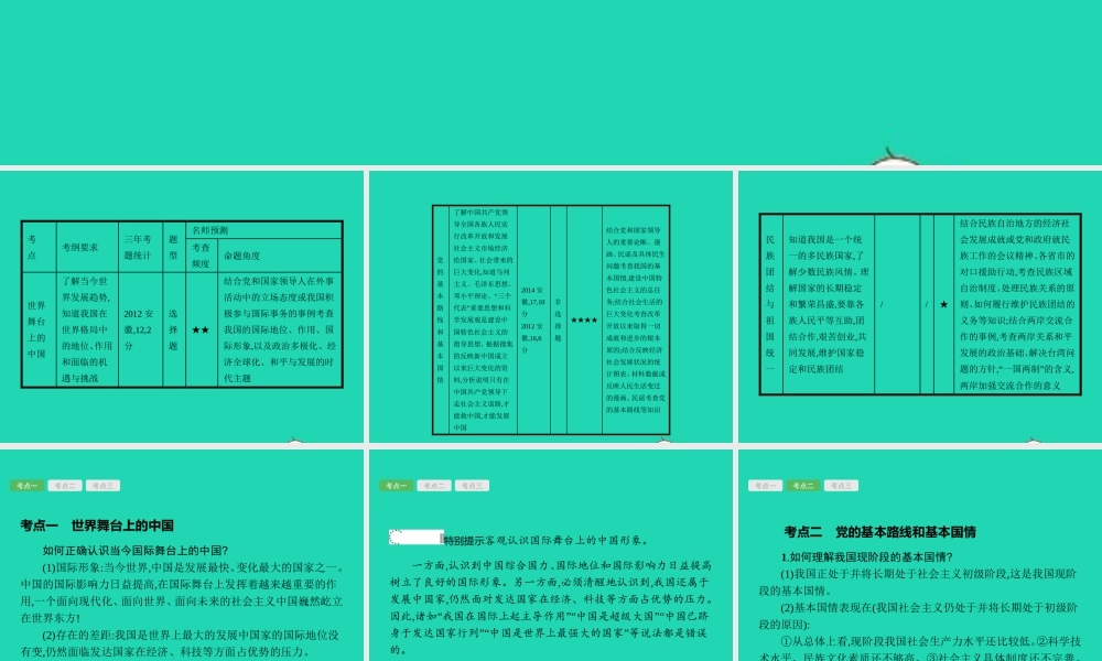 中考政治 第一编 基础篇 第三部分 我与国家和社会 第15讲 认清国情 爱我中华课件
