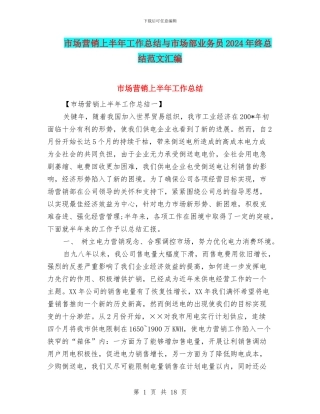 市场营销上半年工作总结与市场部业务员2024年终总结范文汇编